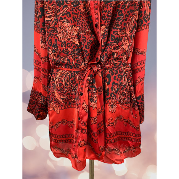 (50% OFF NWT) Zara Red Multi Paisley Scarf Tunic with "CHANEL VIBES" M - Picture 4 of 6